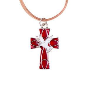 Krzyż z wizerunkiem Ducha Świętego (czerwony)