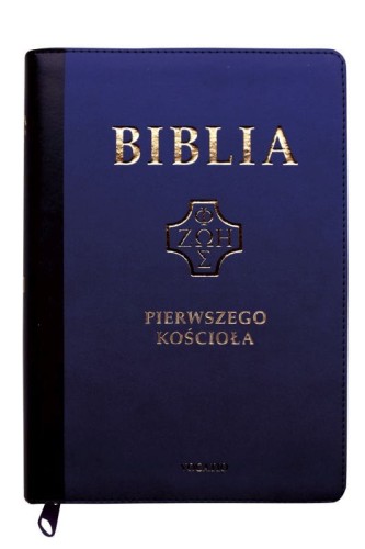 Biblia pierwszego Kościoła okładka PU, granatowa ze złoceniem z paginatorami i suwakiem