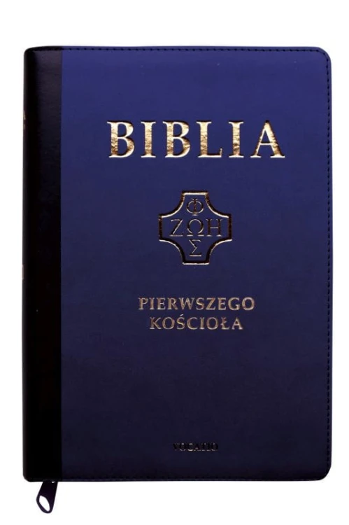 Biblia pierwszego Kościoła okładka PU, granatowa ze złoceniem z paginatorami i suwakiem