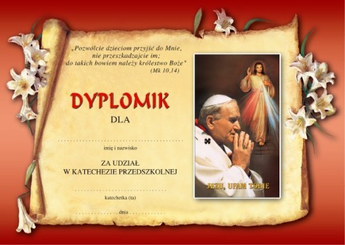 Dyplom  za udział w katechezie dla przedszkolaków III 8 b10