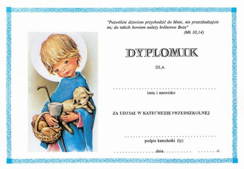 Dyplom  za udział w katechezie dla przedszkolaków III 8 b3