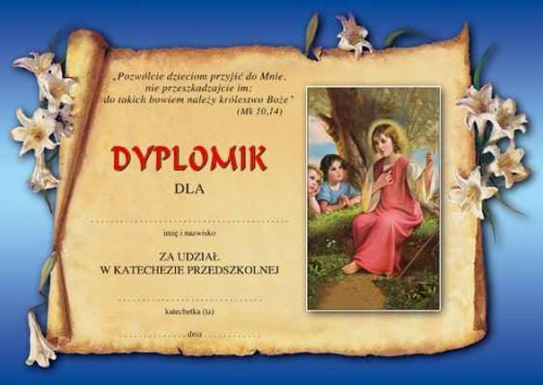 Dyplom  za udział w katechezie dla przedszkolaków III 8 b4