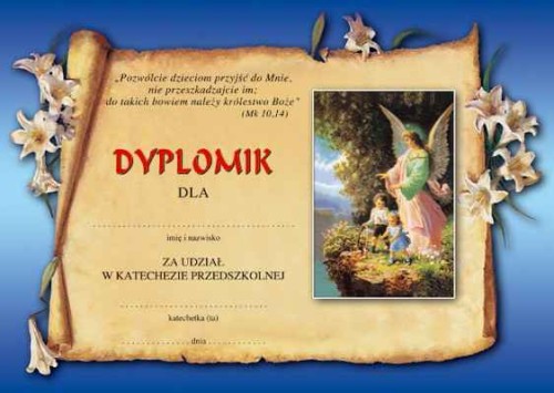 Dyplom  za udział w katechezie dla przedszkolaków III 8 b5