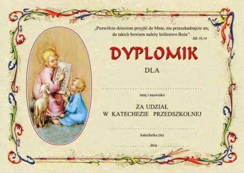 Dyplom  za udział w katechezie dla przedszkolaków III 8 b6