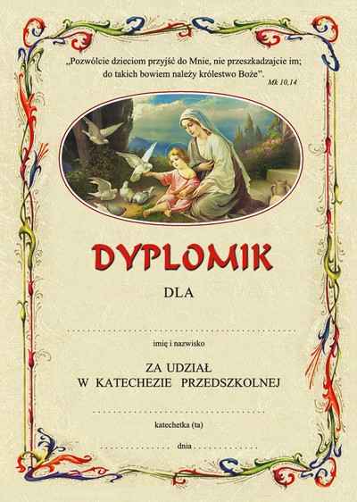 Dyplom  za udział w katechezie dla przedszkolaków III 8 b7