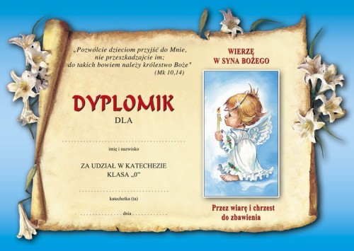 Dyplom za udział w katechezie dla klasy 0 - III 8 c15