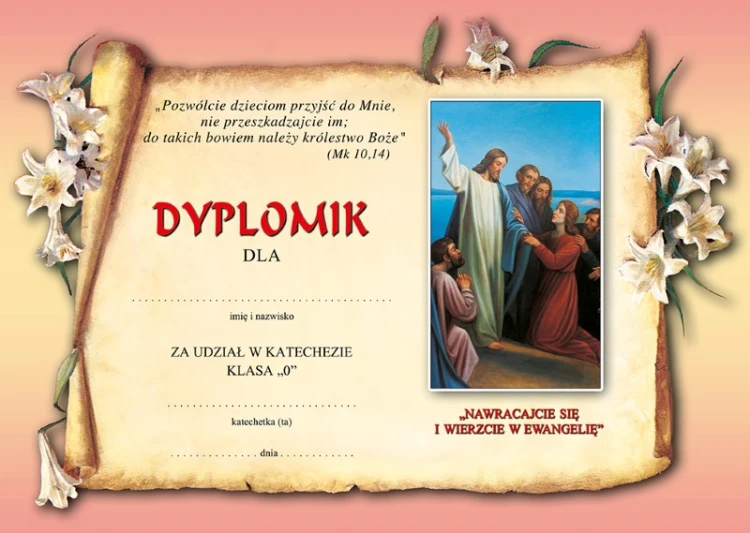 Dyplom za udział w katechezie dla klasy 0 - III 8 c17