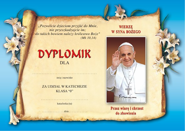 Dyplom za udział w katechezie dla klasy 0 - III 8 c14