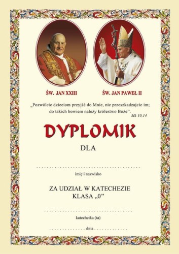 Dyplom za udział w katechezie dla klasy 0 - III 8 c16