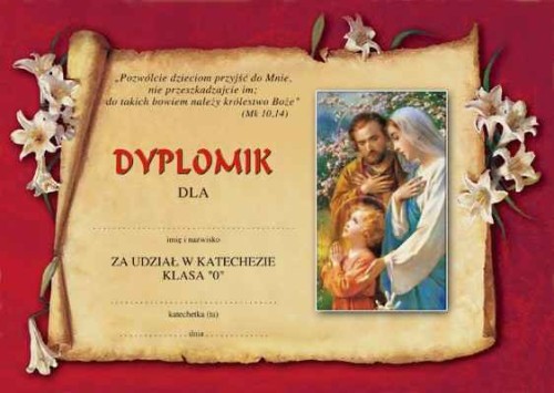 Dyplom za udział w katechezie dla klasy 0 - III 8 c2