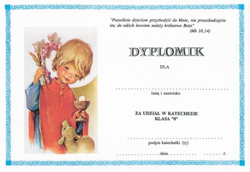 Dyplom za udział w katechezie dla klasy 0 - III 8 c3