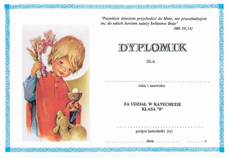 Dyplom za udział w katechezie dla klasy 0 - III 8 c3