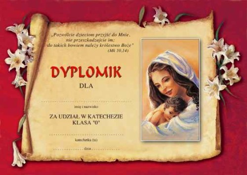 Dyplom za udział w katechezie dla klasy 0 - III 8 c5