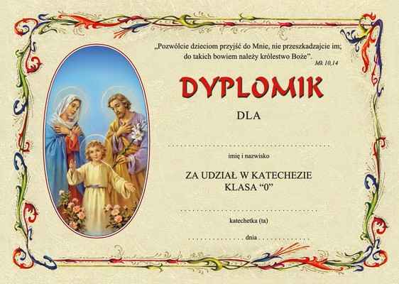 Dyplom za udział w katechezie dla klasy 0 - III 8 c6