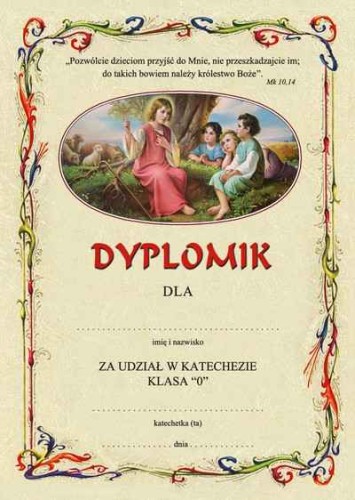 Dyplom za udział w katechezie dla klasy 0 - III 8 c7