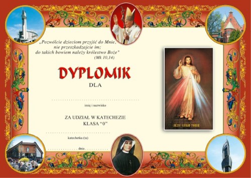 Dyplom za udział w katechezie dla klasy 0 - III 8 c10