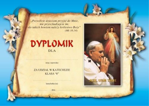 Dyplom za udział w katechezie dla klasy 0 - III 8 c12